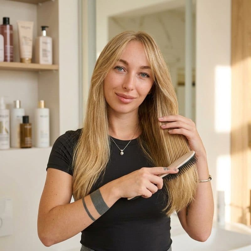 Brushing dry hair extensions from ends to roots before washing — WOW HAIR MIAMI aftercare